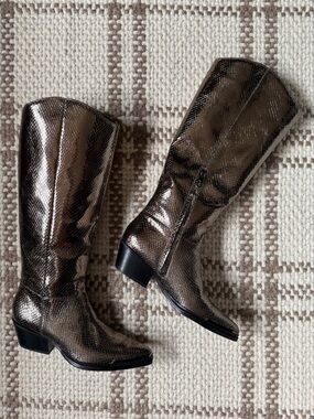 Franco Sarto Billie Western Knee High Boots in pewter snake print